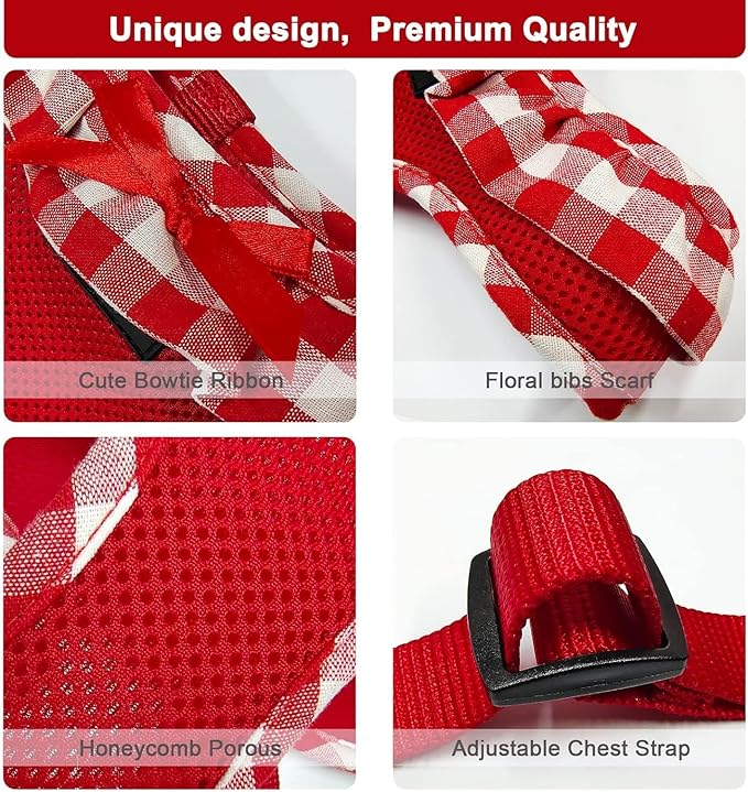 SuperBuddy Upgraded Soft Mesh Dog Harness, Super Breathable Lightweight Pet Harnesses for Puppy Dogs Outdoor Walking, Pink and Red Dog Harness Set Packing-Small