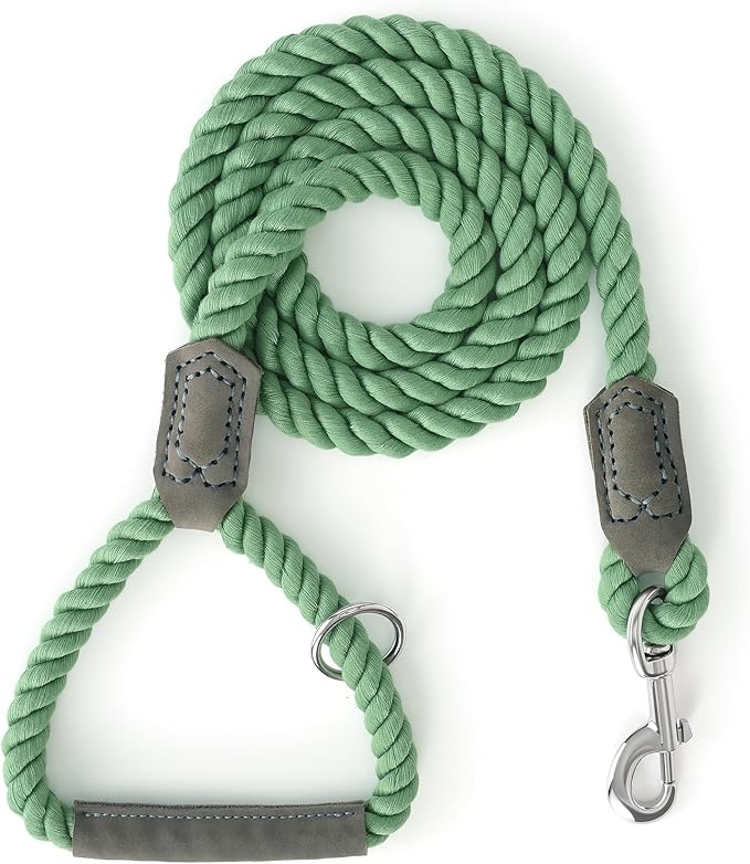 Mile High Life Dog Leash, Braided Cotton Rope Leashes with Leather Handle - Heavy Duty Metal Clasp, 6FT, 1/2" Thick - Wedding, Walking & Training Leash for Small Medium Large Dogs (Kashmir)
