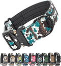 TSPRO Premium Dog Collars Tactical Dog Collar with Patch and Heavy Duty Quick-Release Metal Buckle Durable Thick and Adjustable for Medium to Large Dogs (Camo Cyan L)