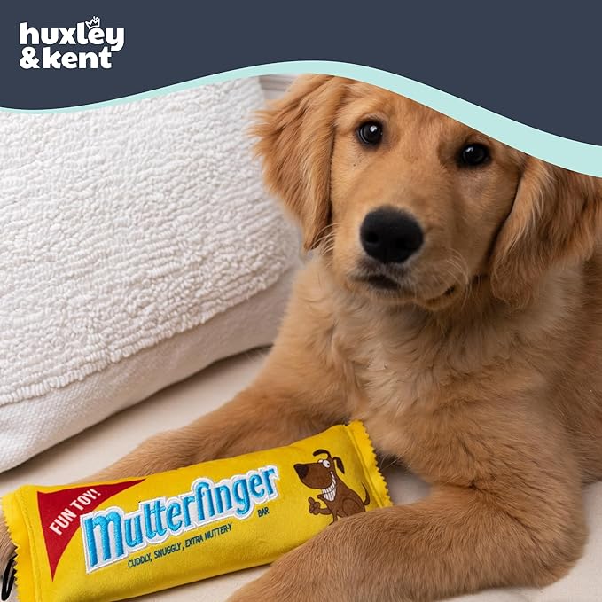 Huxley & Kent Funny Dog Toy w/Squeaker – Power Plush Squeaky Dog Toys for Small, Medium & Large Dogs – Soft Stuffed Animal for Indoor Play & Fetch - Mutterfinger, Large