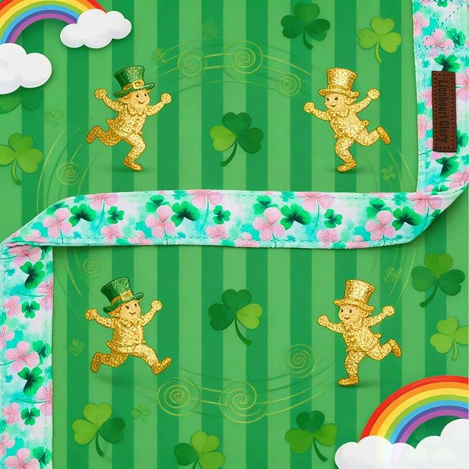 Lionheart glory St. Patrick's Day Dog Collar with Flower - Lucky Clover Shamrock Dog Collar for Large Dogs Green Pink Spring Trefoil Collars Soft Adjustable Collars