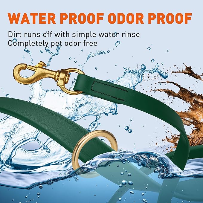 Viper Biothane K9 Working Dog Leash Waterproof Lead for Tracking Training Schutzhund Odor-Proof Long Line with Solid Brass Snap for Puppy Medium and Large Dogs 4ft, Hunter Green