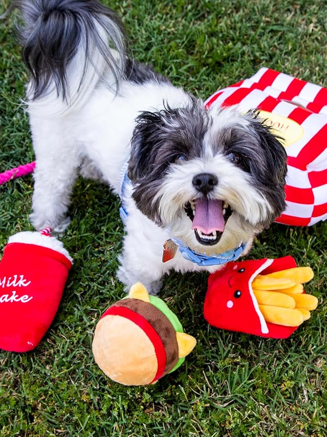 Glow Pups Dog Toy French Fries, Squeaky Plush Food Parody Toy, Easy to Clean, Promotes Mental Stimulation, Keeps Dog Entertained, 6" x 5", Red Plush Toy