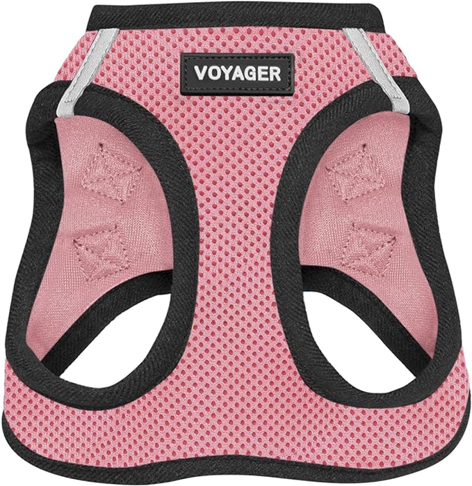 Best Pet Supplies Voyager Step-in Air Harness - All Weather Mesh, Reflective, No Pull Harness for Dogs, Cats - Secure with Hook & Loop Fastener, Buckle, Double D-Rings - Pink/Black Trim, XXS
