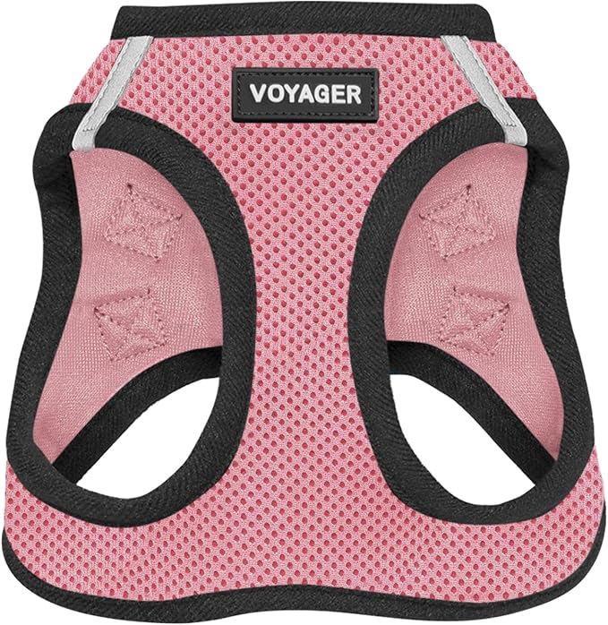 Best Pet Supplies Voyager Step-in Air Harness - All Weather Mesh, Reflective, No Pull Harness for Dogs, Cats - Secure with Hook & Loop Fastener, Buckle, Double D-Rings - Pink/Black Trim, XS