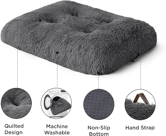 Bedsure Washable Large Dog Bed for Crate, Faux Fur Dog Crate Pad for Large Breed, Plush Soft Comfort Dogs Sleeping Mat, Anti-Slip Pet Kennel Pad, 35" x 23", Dark Grey