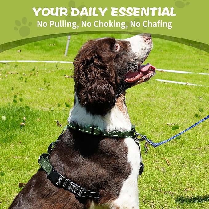 Dog Harness,Adjustable No Pull Dog Harness,Y-Shaped Design,Buckle-Neck Balance Harness with Reflective, Ideal for Dog Training Hiking, Easy Walk Harness,Durable High-Tensile Nylon Green-S