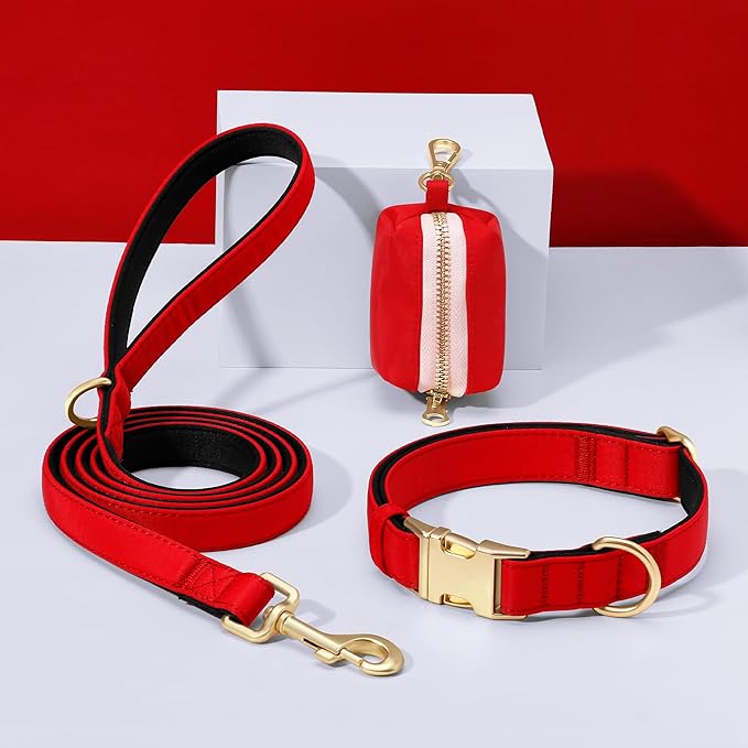 Didog Soft Padded Dog Collar for Large Dogs, Colorful and Durable Pet Collar with Quick Release Buckle, Light and Breathable for Daily Walking, Red, L