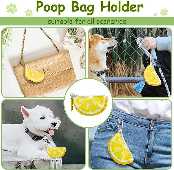 Lemon Shape Dog Poop Bag Holder & Carrier, Trash Bag Organizer for Dog Walking, Adorable Stylish Cute Pet Accessory for Outdoor Pet Activities, Durable Reusable Design, Medium