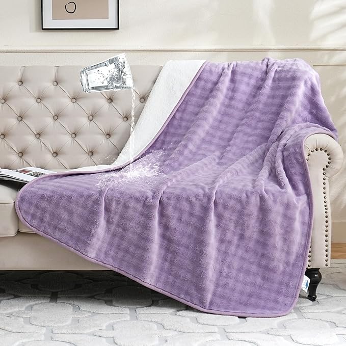 Waterproof Blanket for Bed Couch Sofa Car, Soft Leakproof Dog Blanket with 3D Bubble Pattern, Reversible Water Proof Pet Blankets for Dogs Cats Puppies (50"x60", Dusty Purple)