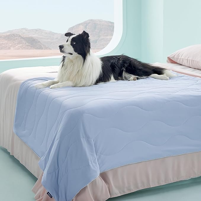 Bedsure Premium Cooling Blanket for Extra Large Dog - Q-MAX>0.5, Breathable Summer Washable Cold Pet Mat, Soft Durable Self Cooling Dog Mat for Hot Weather, Powder Blue, 50x60