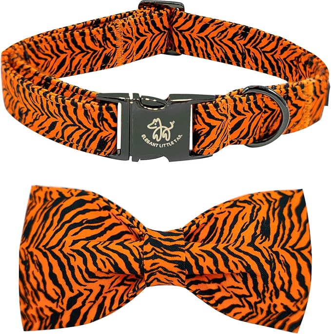 Elegant little tail Dog Collar, Tiger Print Pet Collar Fashion Boy Dog Collars Durable Metal Buckle Dog Collars Cotton Pet Adjustable Dog Collars for Medium Dogs