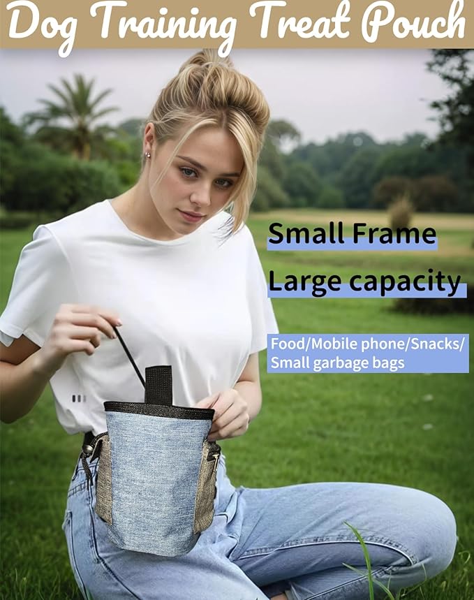 4-in-1 Dog Treat Pouch-3-Way Waterproof Cationic Linen Bag with Side Pockets & Compact Design Holds 3 Cups for Outdoor/Hiking with Poop Bag, Adjustable Belt & Silicone Flying Disc (Khaki)