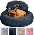 PetJett Calming Small Dog Bed - 23'' Round Dog Beds, Anti-Slip & Washable Puppy Bed - Super Soft Fluffy Plush Faux Fur Pet Bed, Anti-Anxiety Premium Comfort Donut Bed, Fits Dogs upto 25 lbs, Dark Gray