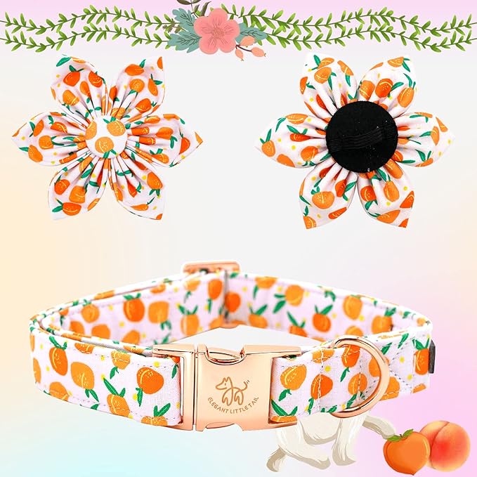 Elegant Peach Cute Pink Flower Dog Collar - Adjustable for X-Large Dogs