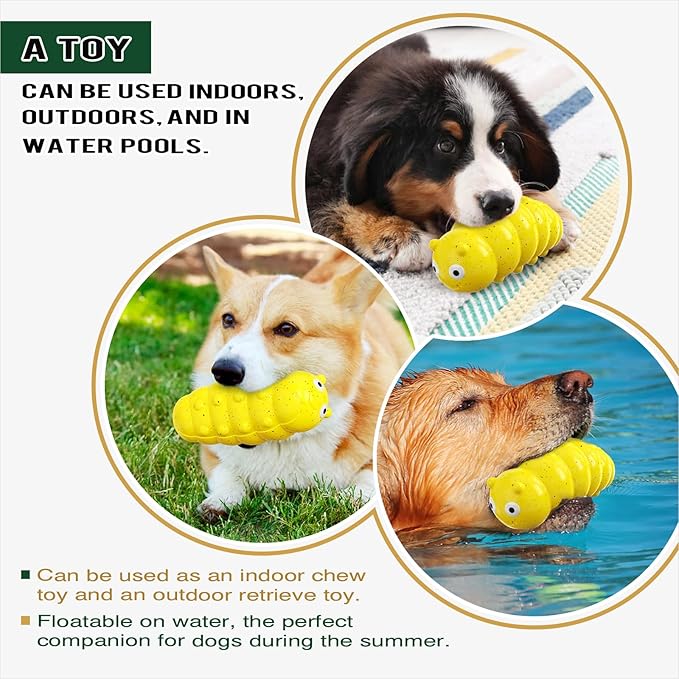 Large Size BouncyLarva Squeaky Dog Toy for Medium/Large Dogs Breed Aggressive Chewers Durable Bouncy Squeak Toys Yellow