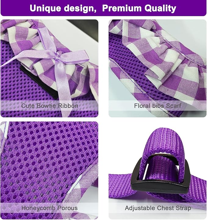 SuperBuddy Upgraded Soft Mesh Dog Harness, Super Breathable Lightweight Pet Harnesses for Puppy Dogs Outdoor Walking, Purple -XSmall