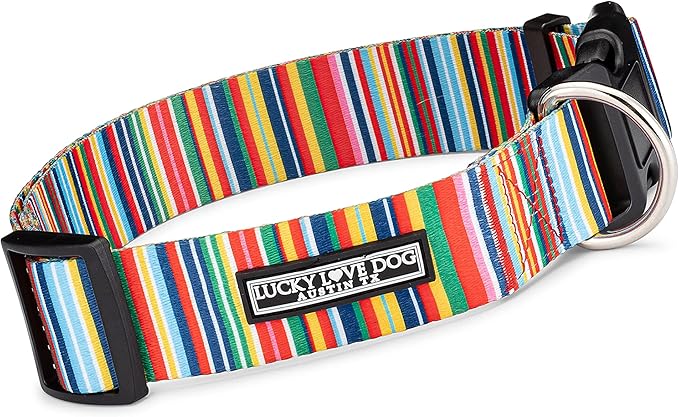 Lucky Love Dog Wide Dog Collar - Adjustable, Durable, Soft Webbing, & Comfortable 1.5 inch Wide Collar for Dogs Male and Female with Strong Buckle - Hippie, Medium