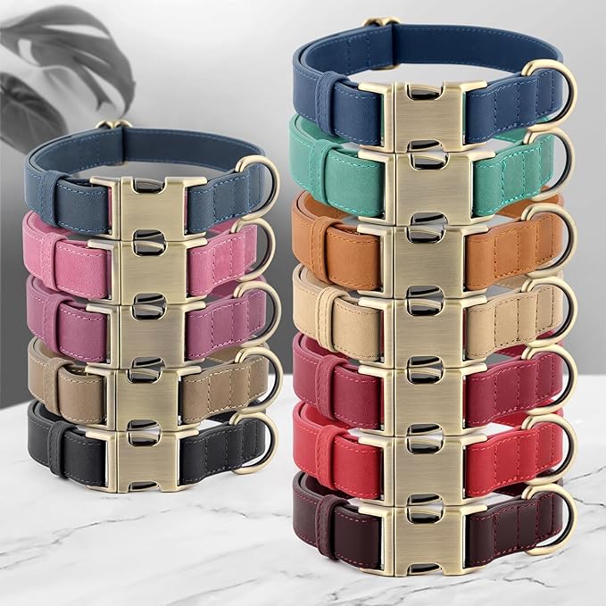 Plutus Pet Genuine Leather Dog Collar – Adjustable Pet Collar with Quick Release Metal Buckle, Soft Real Leather for Small Medium Large Dogs, Heavy Duty & Skin-Friendly (Royal Blue, M)