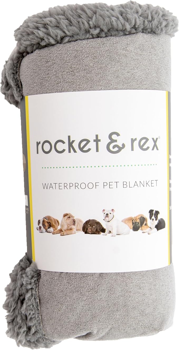 rocket & rex Medium Waterproof Dog Blanket, Grey, Washable Waterproof Pet Blanket Protects Beds, Couches & Other Furniture, Premium Fleece Fabric with Reversible Faux Suede, 30" x 40" (Pack of 1)