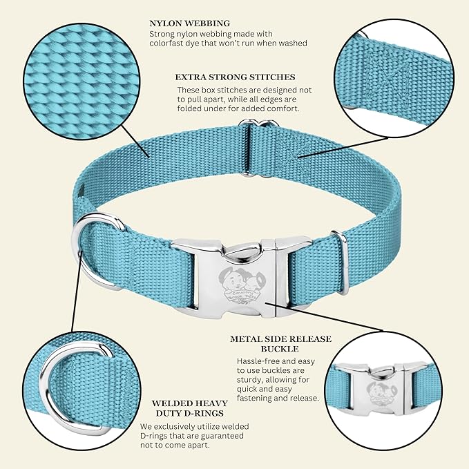 Country Brook Petz - Premium Nylon Dog Collar with Metal Buckle for Small Medium Large Breeds - 10+ Cool Colors (Medium, 3/4 Inch, Ocean Blue)