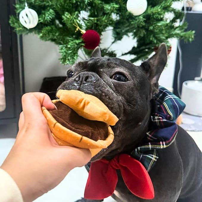 Christmas Mince Pie Nose-Work Dog Toy – Soft Plush Squeaky Treat-Hiding Toy with Crinkle Paper, Interactive Elastic Band, Durable for Small, Medium & Large Dogs