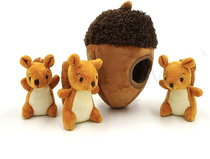 MODERN WAVE - Interactive Squeaky Plush Hide and Seek Squirrel Type Puzzle Toy for Dogs, Medium Size (Acorn and Squirrels)