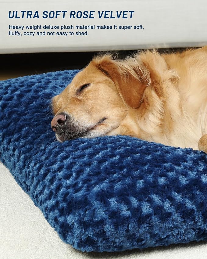 KSIIA Washable Dog Bed Comfy Dog Crate Pad Deluxe Plush Pet Bed Non-Slip Kennel Pad for Large Dogs, 41" x 27", Blue