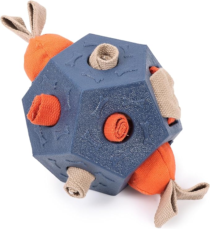 Dog Snuffle Ball - Upgrade Ball Interactive Puzzle Dog Toys, Foraging Truffle Pads Puppy Snack Dispenser Slow Feeder Suitable for Any Size Pet with Squeaky Carrot Toys (Blue)