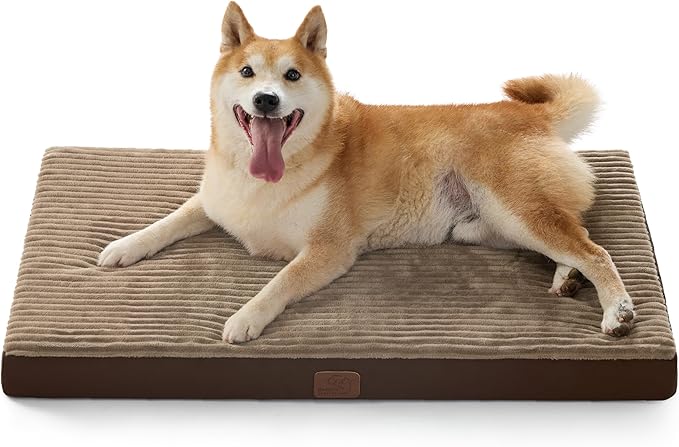 Bedsure ComfyFleece Dog Beds Large Sized Dog- Orthopedic Pet Beds for Crate with Removable Machine Cover, NOT Waterproof Egg Crate Foam Puppy Mat for Pets Up to 50 lbs, 35x22x2.8, NOT Chewproof