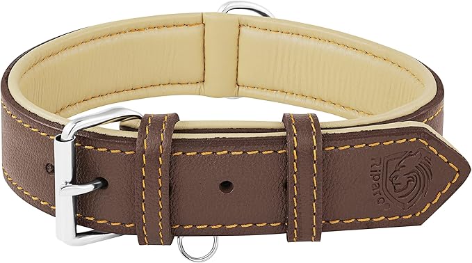 Riparo Dog Collars for Medium Dogs, Genuine Leather Dog Collar, Medium Dog Collar (M: 1" Wide for 13.5”-17.5” Neck, Brown)
