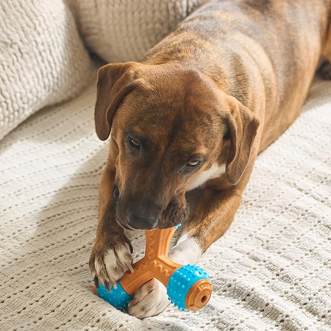 SPOT Bam-Bones PLUS Gigglers Tripod Durable Dog Chew Toy, For Large Aggressive Chewers, Bamboo Fiber & Nylon, Dual Texture, Massaging Rubber Ends, Sounds, Non-Splintering, Peanut Butter Flavor, 6 Inch