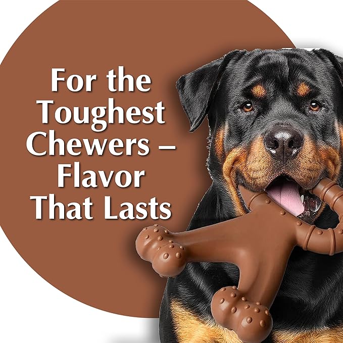 Dog Chew Toys for Aggressive Chewers (2Pcs - Real Beef & Bacon Flavored) - Durable Dog Tough Wish Bone (Upto 60 lbs.) - Indestructible Chew Toys for Dogs for Interactive Play & Dental Benefits