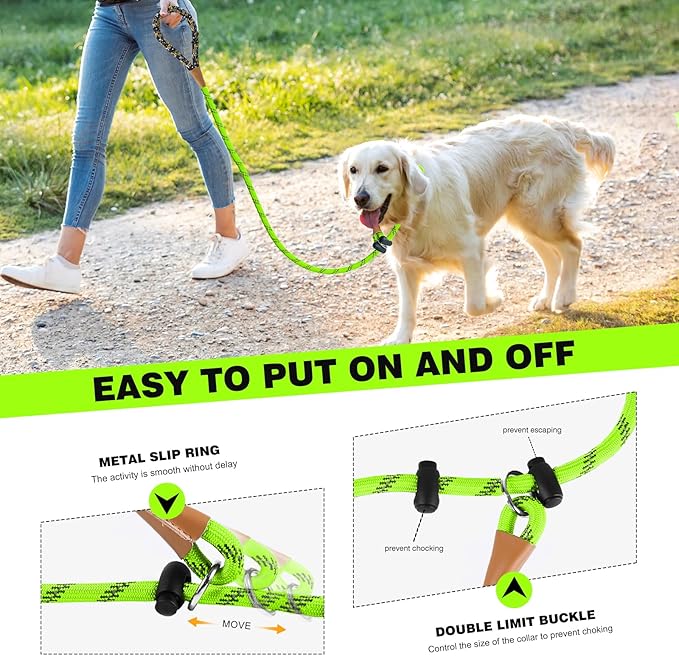 lynxking Slip Lead Dog Leash Reflective, Heavy Duty Comfortable Strong Rope Leash for Large Medium Small Dogs No Pull Training (Light Green, Small 3/8in x 6ft-Slip Lead)