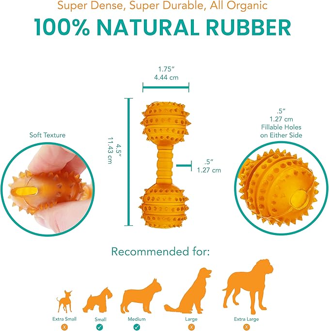 Fuzzy Puppy Dog Toys for Aggressive Chewers: All-Natural Rubber, Durable Dog Chew Toy, Fillable Interactive Dog Toys, Great Teething Toys for Puppies | Dumbbell, Medium (FP-Toy12)