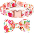 Tunkoo Dog Collar Elegant Floral Bow Tie Unique Style Super Soft Comfy Adjustable Cotton Collar with Premium Metal Buckle, for Puppy Small Medium Large Pet Supplies（Gouache，L）