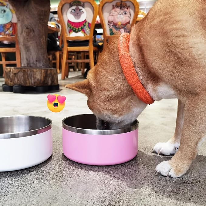 LIHONG Stainless Steel Dog Bowls for Small Medium Sized Dogs Non Slip,Insulated Dog Bowl,Pet Bowl for Food and Water,Rustproof(40oz,Pink)