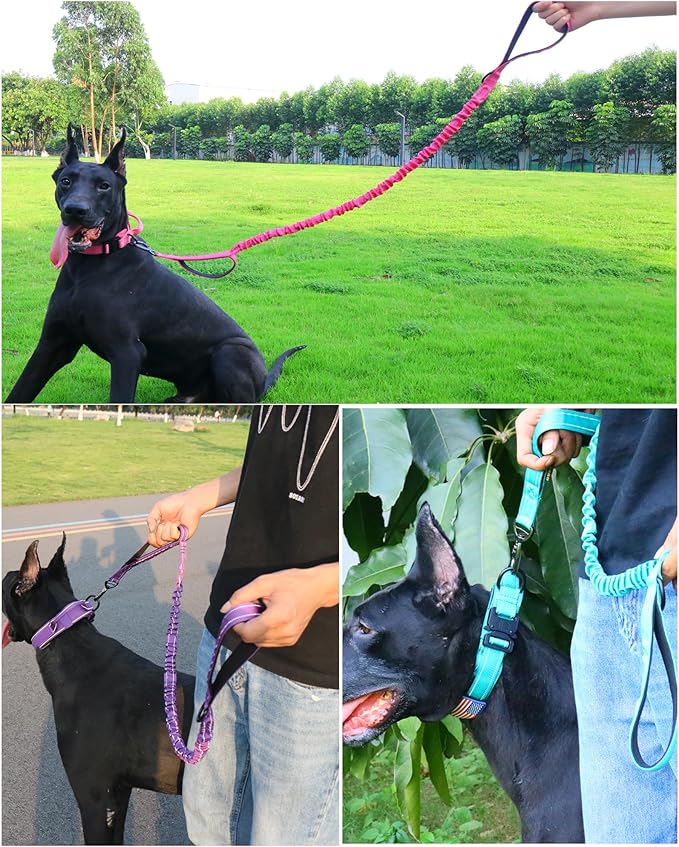 AUBELL Tactical Dog Collar and Leash Set, Reflective Adjustable Heavy Duty Military K9 Collars with Handle and Metal Buckle for Extra Large Dogs, with Airtag Case and 2 Patches(Pink,XL)