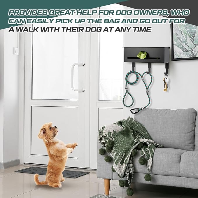 Blulu Wall Mount Dog Poop Bags Dispenser Holder with Hooks Metal 200/300 Single Large Roll Pet Waste Station Bags Dispenser for Outdoor Indoor Home Yard Doggy(Black)
