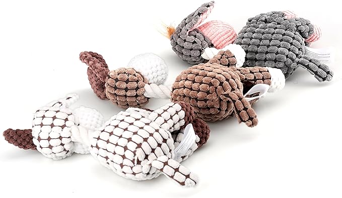 Squeaky Plush Dog Toys, 3 Pack Stuffed Animal Plush Chew Toys with Squeakers, Stuffed Dog, Donkey & Goat for Teeth Cleaning, for Small Medium Dogs
