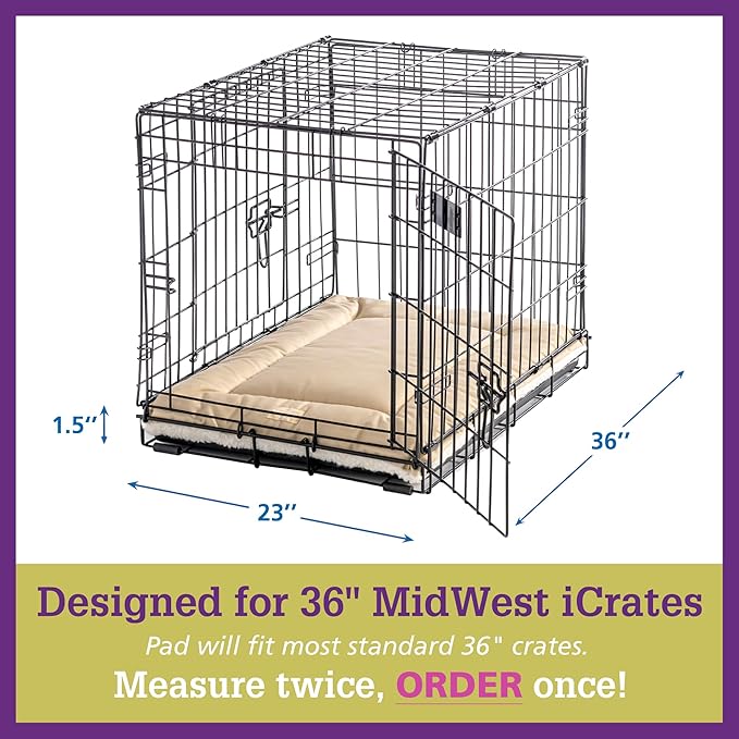 Pet Dreams Dog Crate Pad - Washable Kennel Mat, Crate Pads for Dog Cages, Non-Toxic, Flat Indoor Cat Bed, Fits iCrate 18, 24, 30, 36, 42, 48 Inches (Grey, Large, 36")