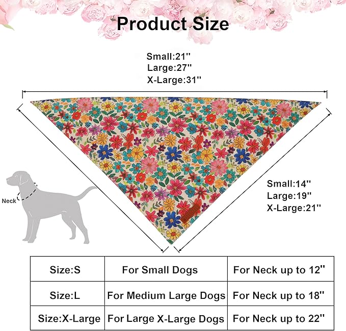 ADOGGYGO Floral Dog Bandanas, Colorful Flower Pet Scarf, Multi Size, Spring Summer Floral Bandanas for Small Dogs Puppies (Small)