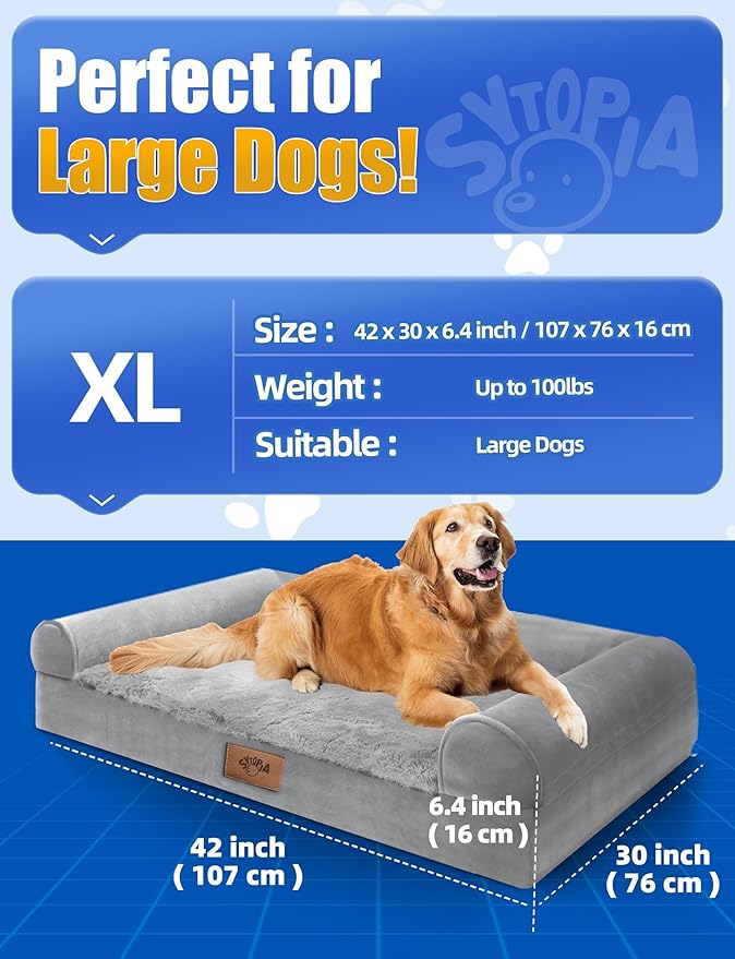 Sytopia Chew Proof Dog Bed 42 Inch Orthopedic for Large Dogs, Indestructible Dog Bed Washable Extra Large Pet Bed with Removable Cover and Anti-Slip Bottom - XL