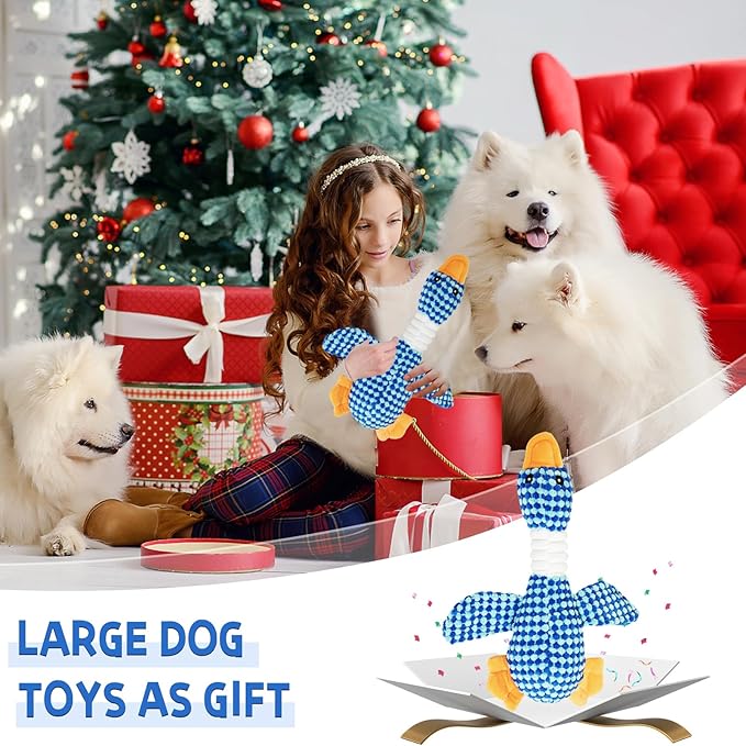 Squeaky Dog Toys for Small, Medium, and Large Breeds, Stuffed Chew Dog Toys to Keep Them Busy, Blue Duck