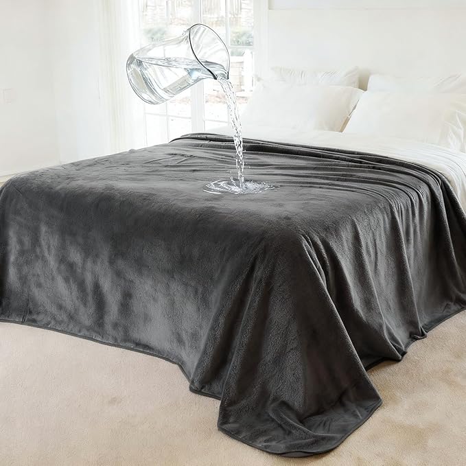 NANPIPER 100% Waterproof Blanket for Bed, Reversible Fleece Love Blanket, Spill-Proof Dog Throw for Camping, Travel, Dark Grey/Light Grey 80x90 inches