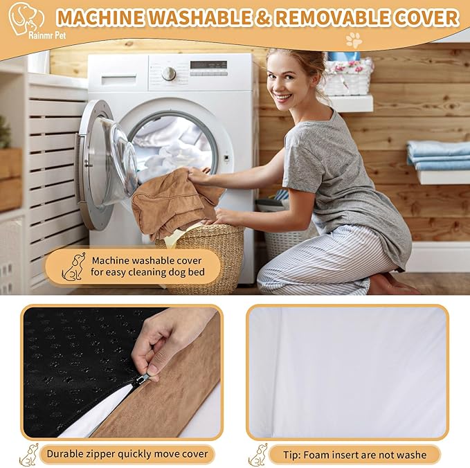 Orthopedic Dog Beds for Large Dogs, 7" Memory Foam Dog Beds with Waterproof Liner, Durable Microsuede Cover, Removable and Washable, Nonskid Bottom, 48"x30"x7" L Khaki