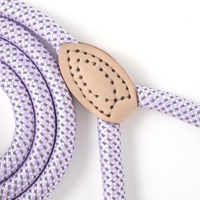 Mile High Life Rope Leash with Genuine Leather Connection, 6 FT/5 FT/4 FT, Heavy Duty Leash for Small Medium & Large Dogs (Purple,48 Inch)