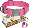 ADITYNA Pink Leather Dog Collar with Metal Buckle - Heavy-Duty, Adjustable for Medium & Large Girl Dogs (Pink, Fits 15-21" Necks)