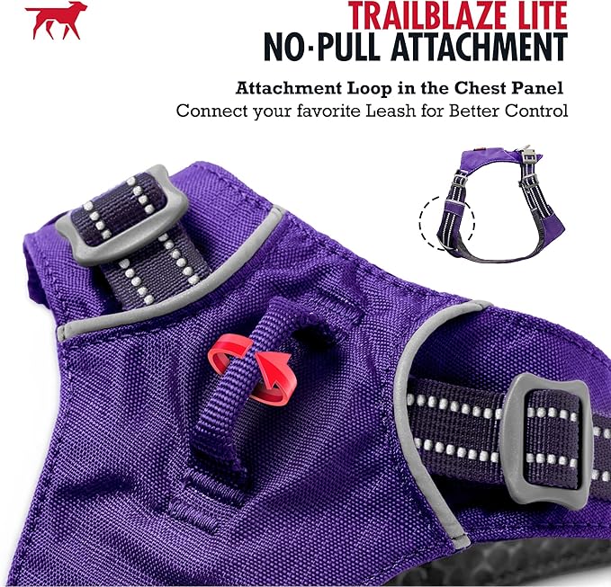Tuff Pupper All-Day Wear Dog Harness | for Walking, Trail Running, Hiking | Front & Back Leash Clips | Reflective Trim | Easy On/Off Buckles | Lightweight Breathable | No Pull Design (XXXS, Purple)