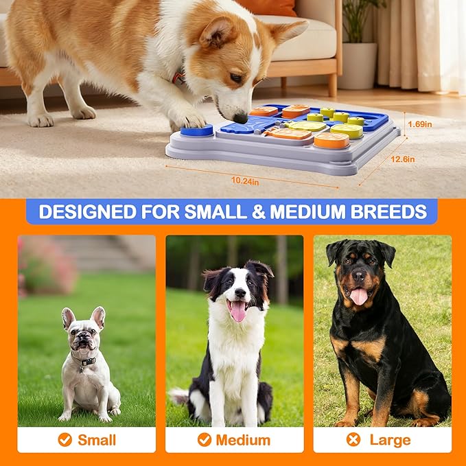 Interactive Dog Toys Slow Feeder, Dog Puzzle Toy for IQ Training & Mental Stimulation, Easy to Clean Detachable Tray Non-Slip Base, Enrichment Toys for Small Medium Dogs, Blue